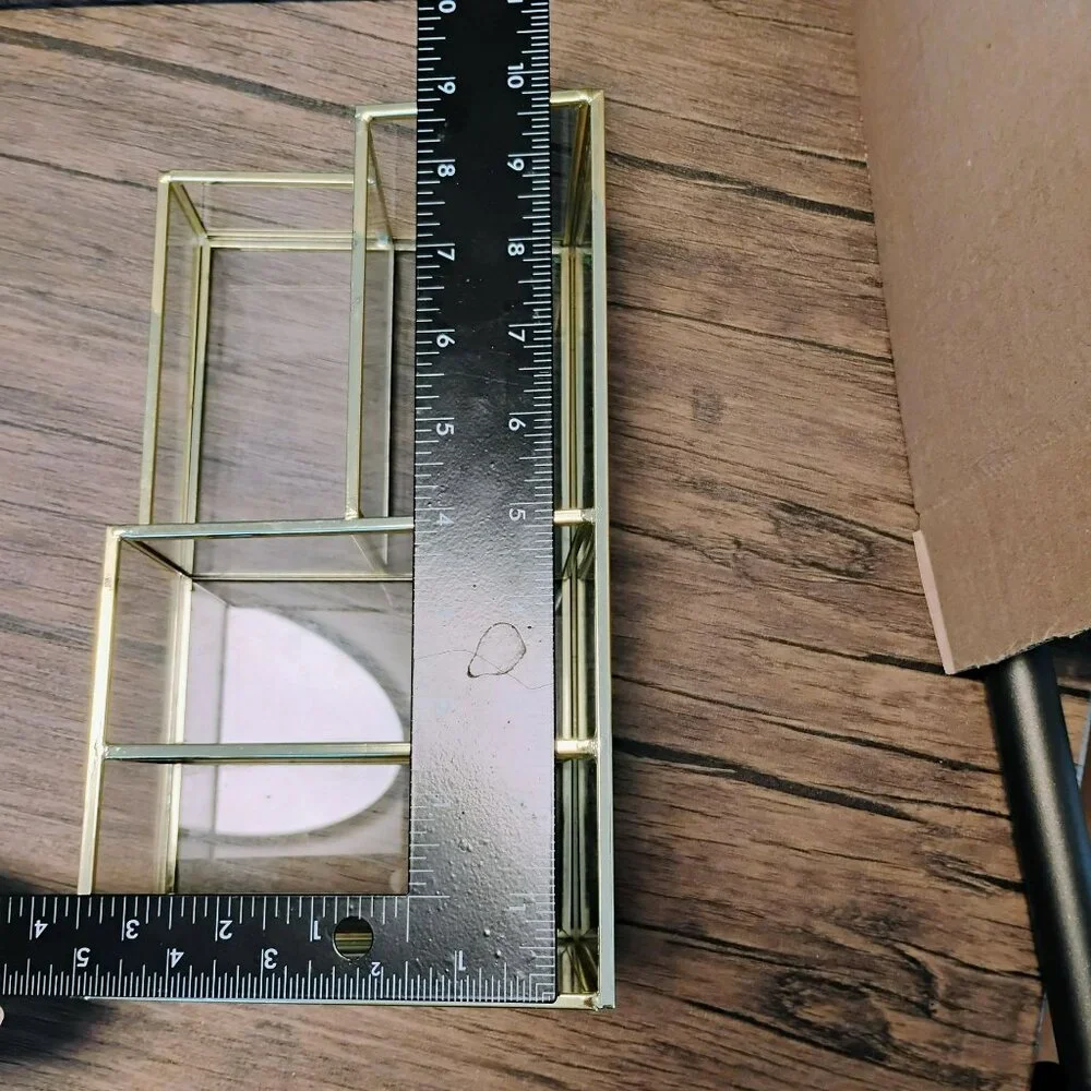 Glass & Brass Tone Vanity Organizer for Makeup, Desk, Bathroom Storage